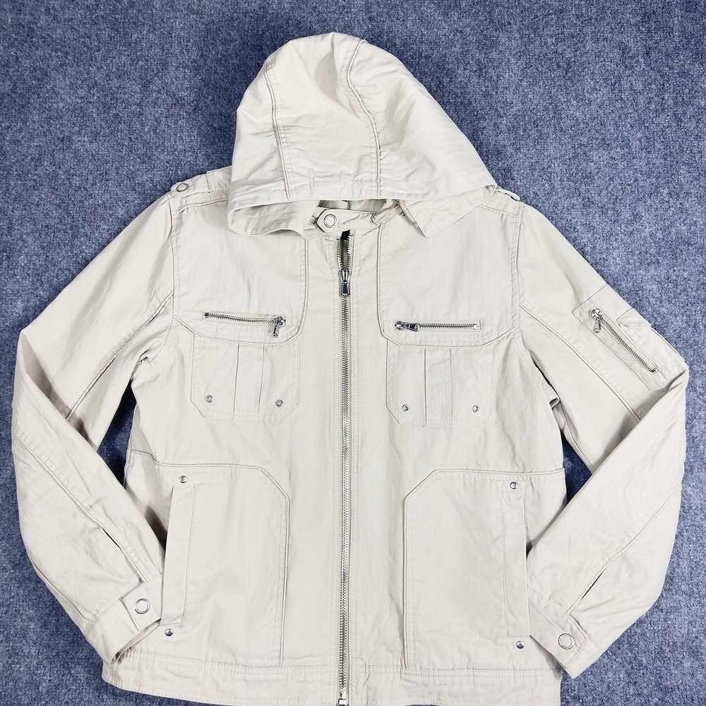 INC International Concepts Hooded Jacket Women's Small Ivory Utility Coat‎ Zip